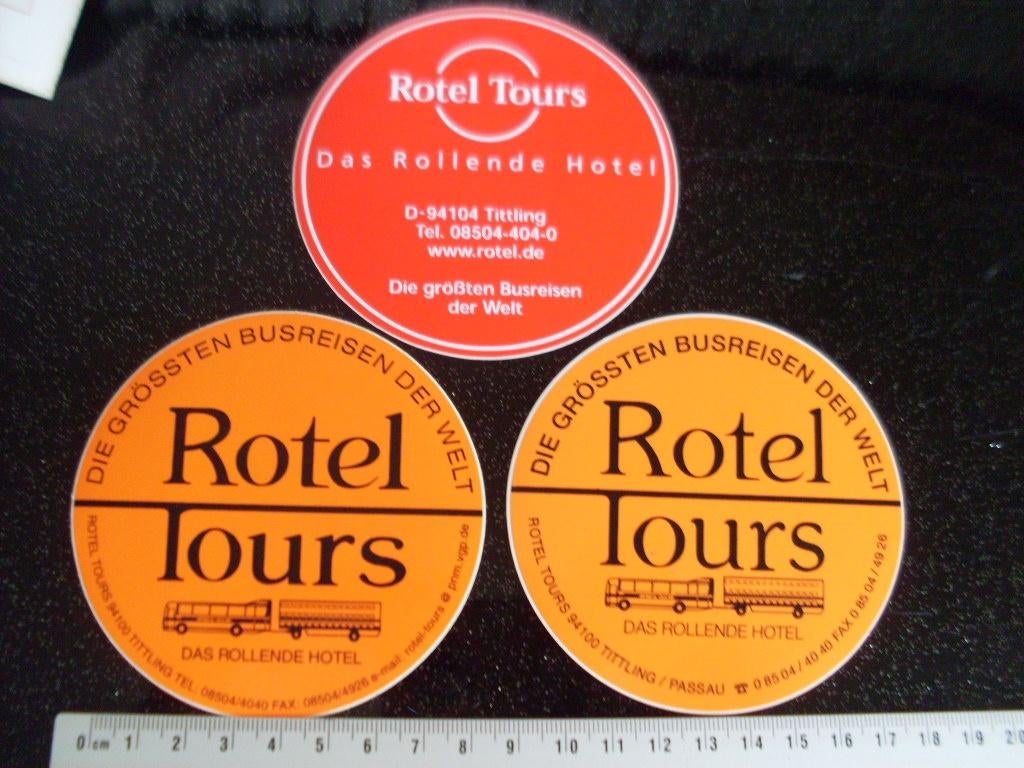3x sticker Rotel Tours logo tittling das rollende hotel, Ophalen of Verzenden, Zo goed als nieuw, Bedrijf of Vereniging