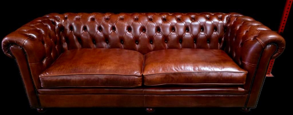 Luxe Chesterfield bank cognac leer + GRATIS BEZORGING