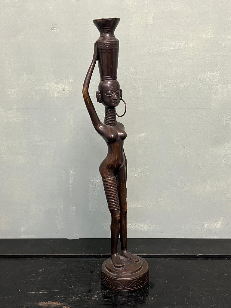 vintage afrikaans metalen beeld brons kandelaar, Ophalen of Verzenden