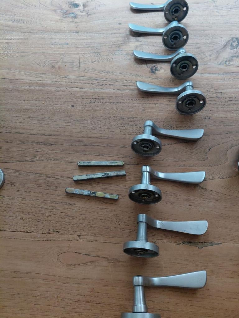 Set deurklinken materiaal zilver, Doe-het-zelf en Verbouw, Deuren en Horren, Gebruikt, 80 tot 100 cm, Binnendeur, Ophalen of Verzenden