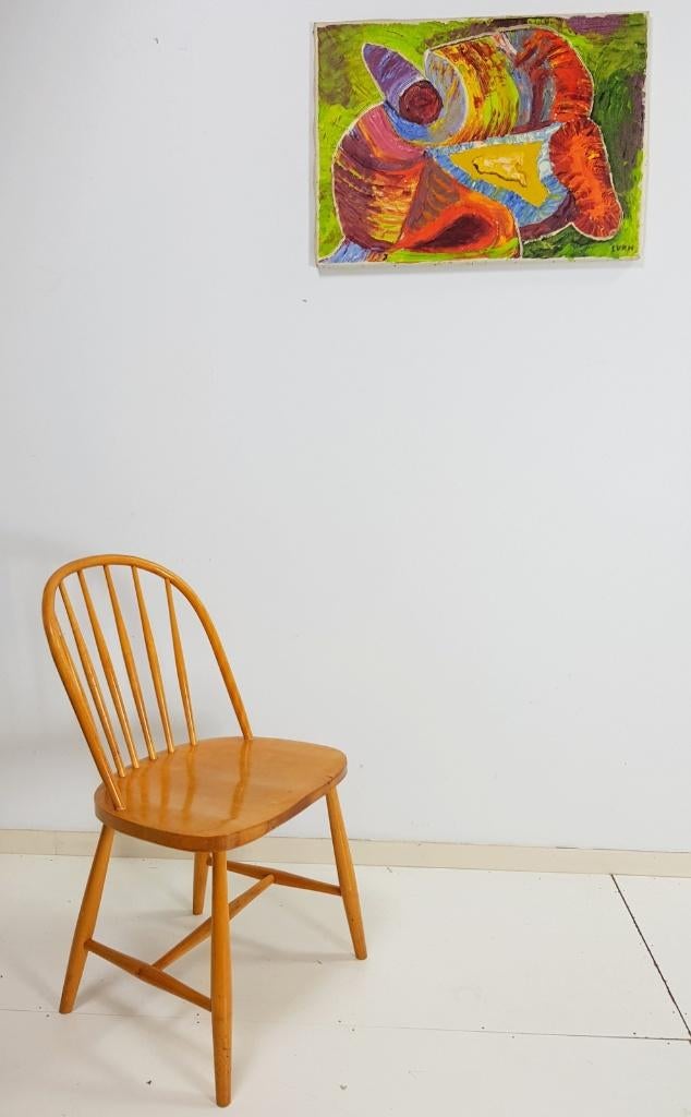 Abstract modern schilderij L.vd Heuvel doek cobra ’60 uniek, Antiek en Kunst, Ophalen of Verzenden