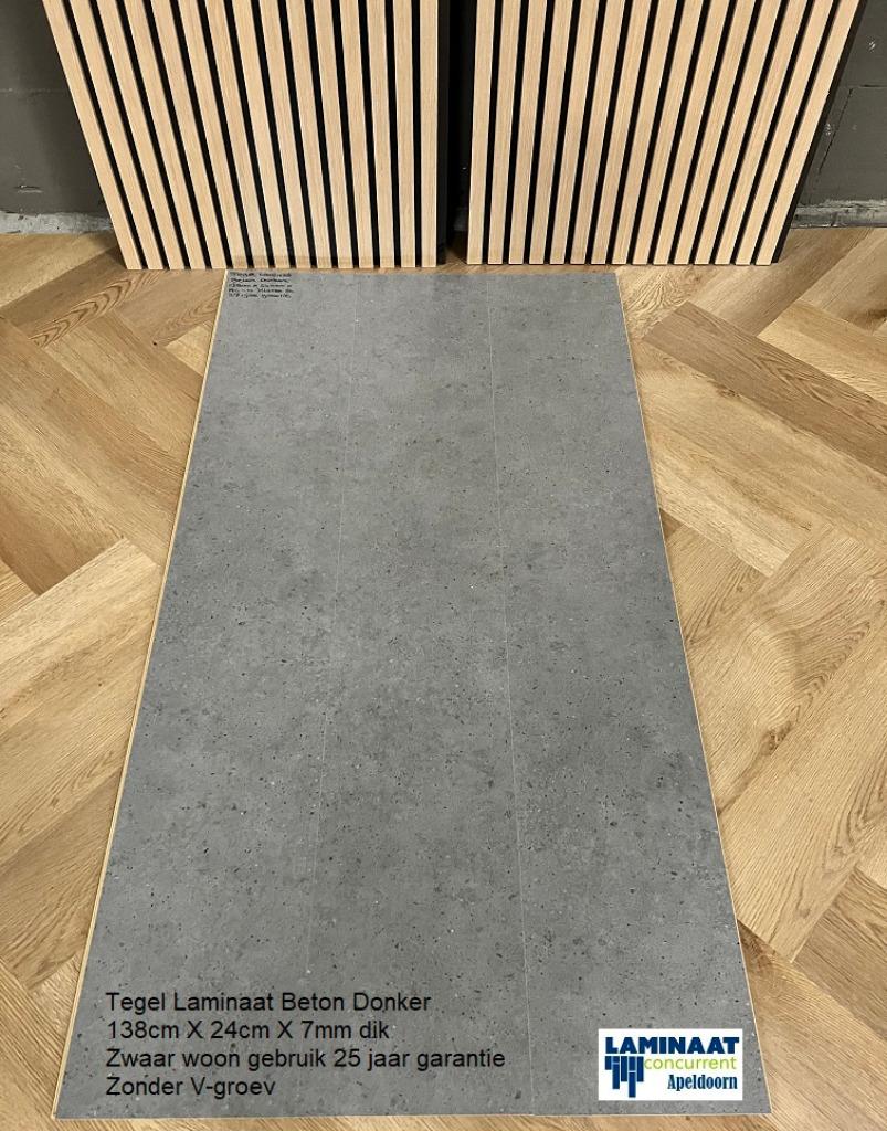 Tegel Laminaat Beton Donker Grijs Zonder V-groev €9,95p/m2, Tegel laminaat Donker beton grijs, 75 m² of meer, Nieuw, Ophalen of Verzenden