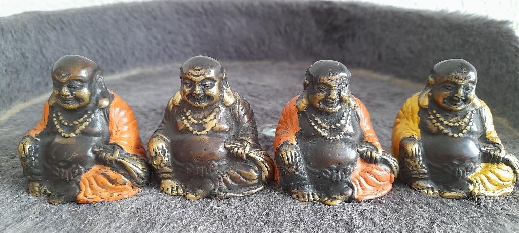 Vier bronzen dikbuik Boeddha's - 4.5 cm, Huis en Inrichting, Verzenden, Zo goed als nieuw