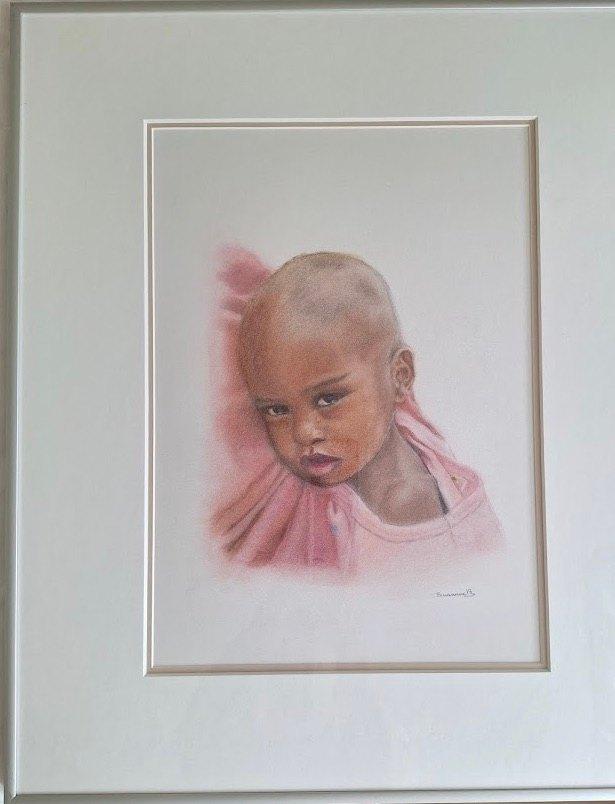 Portrettekening Afrikaans kindje, Ophalen of Verzenden