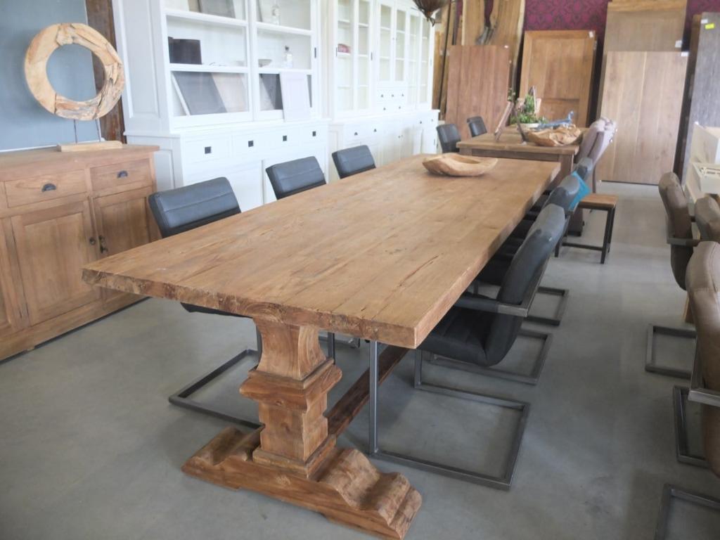Teak kloostertafel 350 cm lang 100 cm breed - geborsteld, Huis en Inrichting, Tafels | Eettafels, Nieuw, 100 tot 150 cm, 200 cm of meer