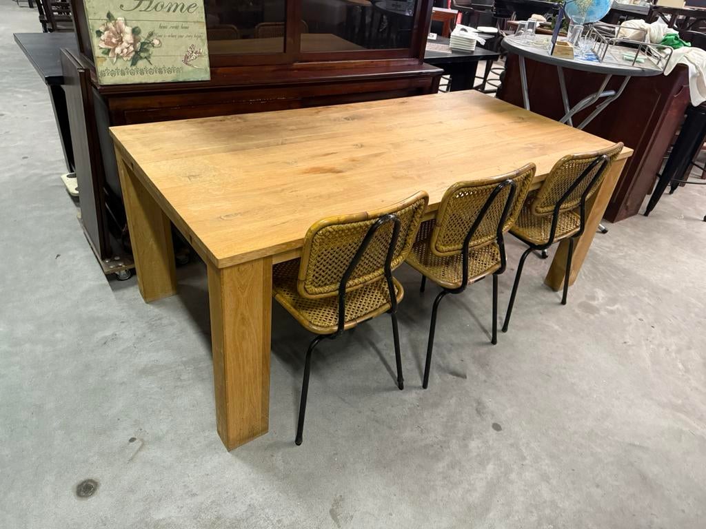 Massief eiken houten stamtafel eettafel 200x100, Gebruikt, Eikenhout, 200 cm of meer, Vijf personen of meer