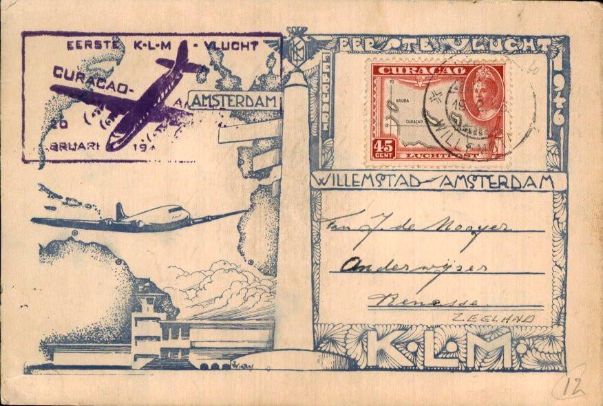 FFC - KLM - Willemstad - Amsterdam - 1946, Verzenden, Briefkaart