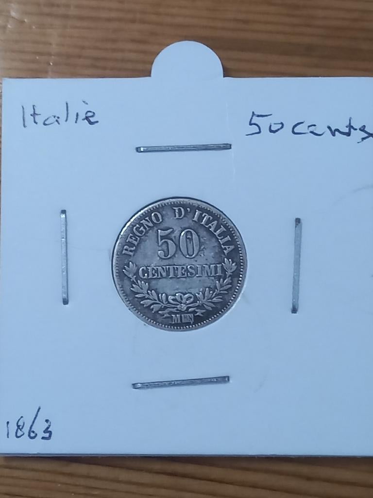 Italie 50 cent 1863 zilver, Ophalen of Verzenden, Italië, Zilver