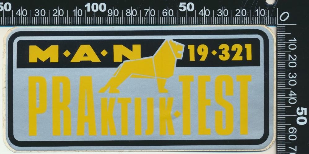 Sticker: MAN - Praktijktest, Verzamelen, Stickers, Zo goed als nieuw, Bedrijf of Vereniging, Ophalen of Verzenden