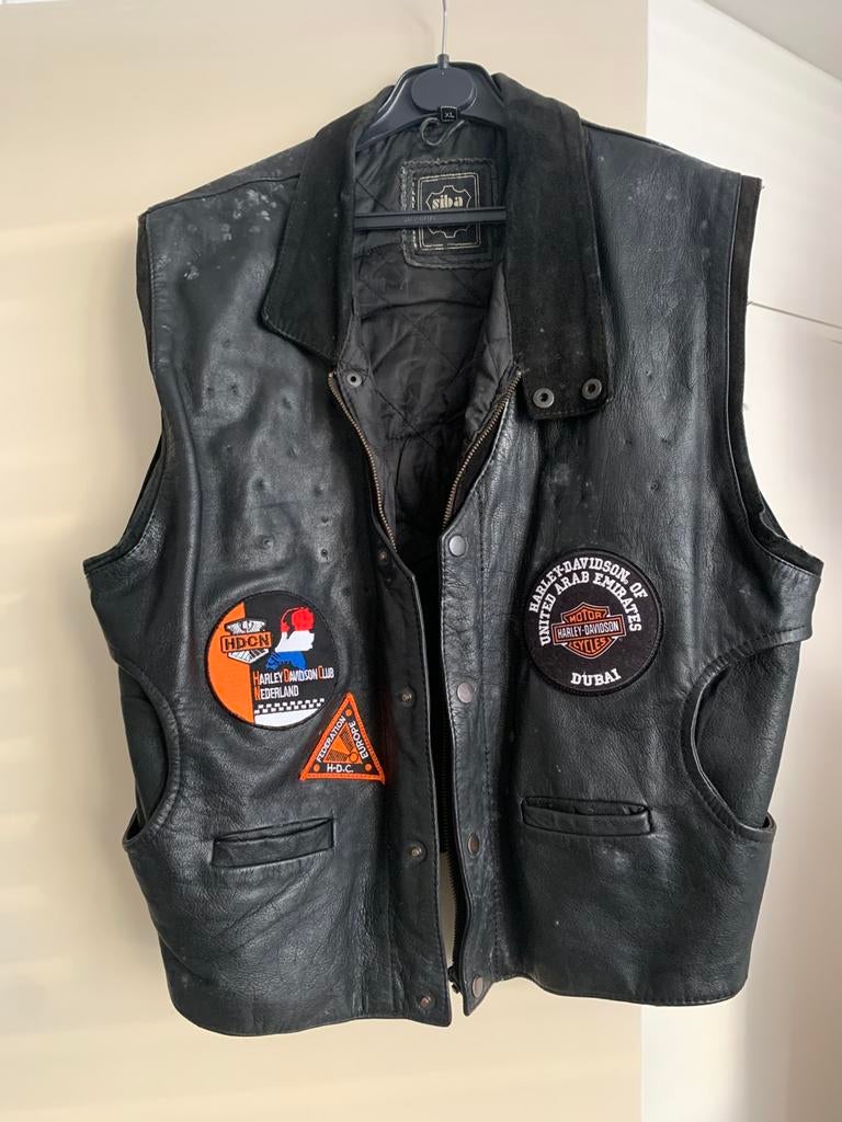 Zwart lederen HD Vest, Heren, XL, Overige typen, Tweedehands