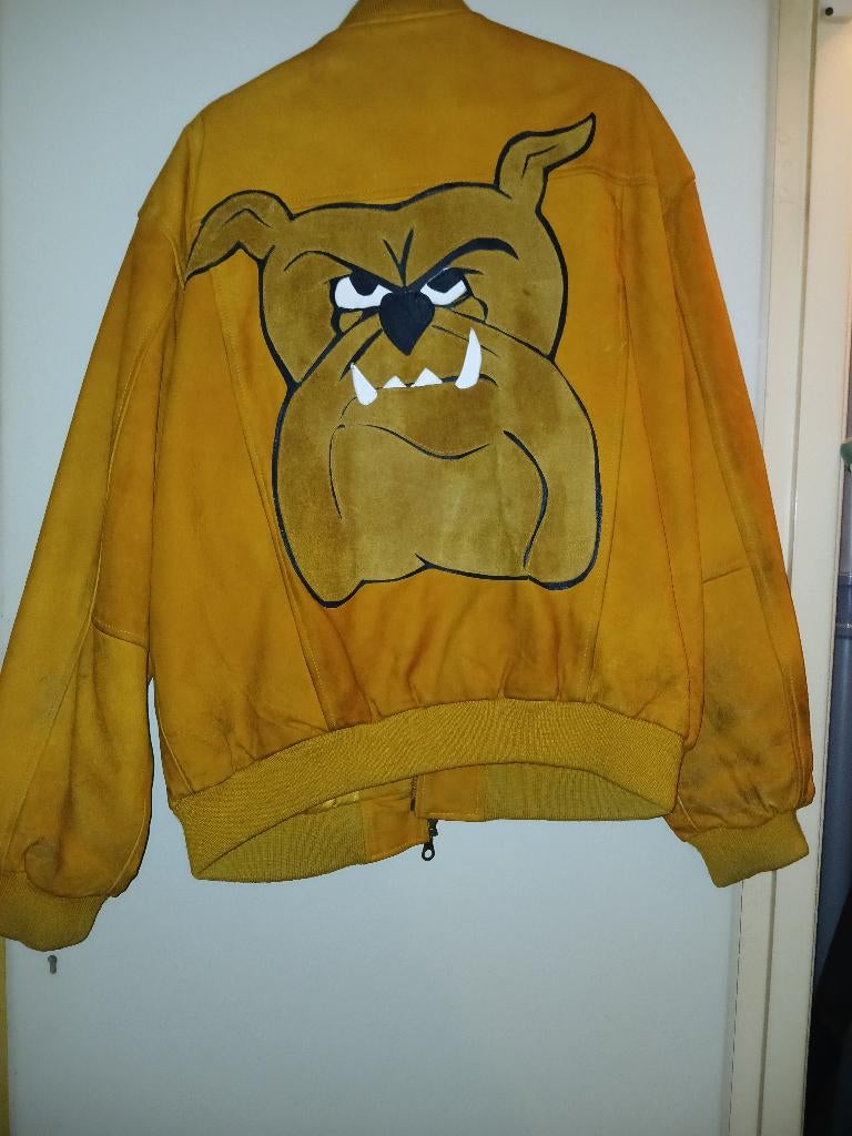 Leuke suede jas met engelse bulldog maat XXL, Ophalen, Overige kleuren, Geen merk, Overige maten
