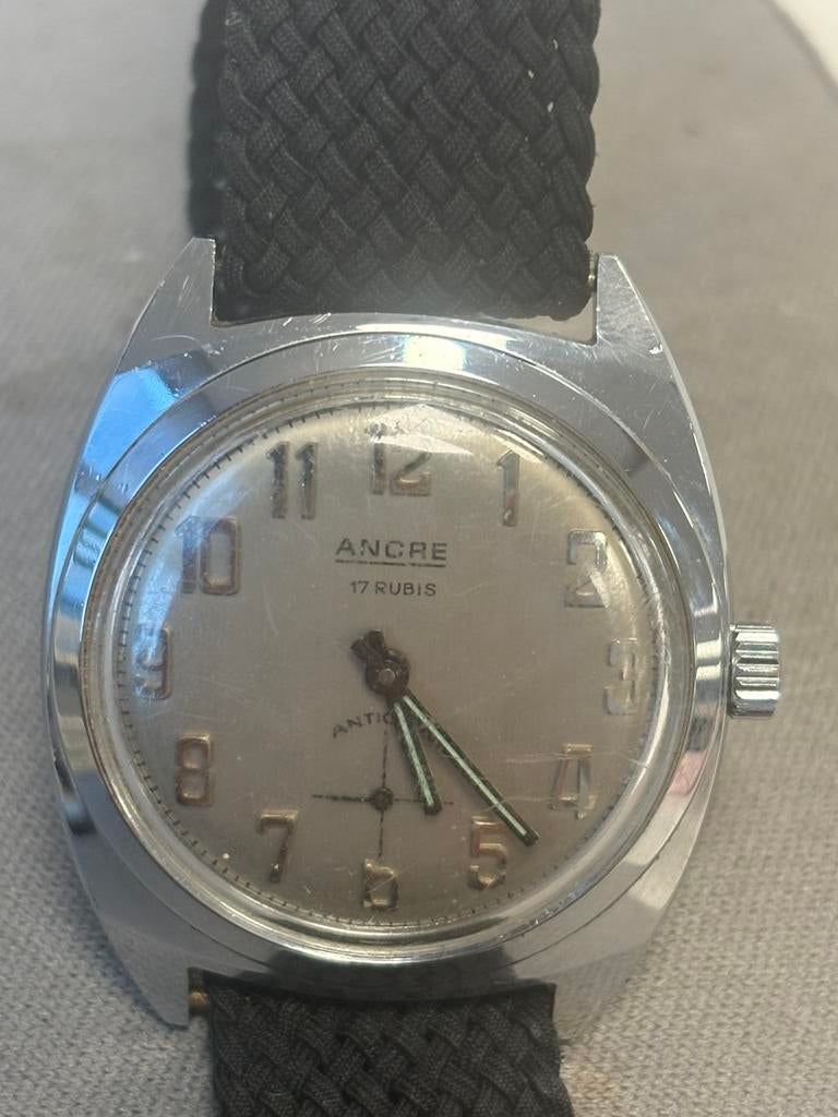 Vintage ancre heren horloge, Sieraden, Tassen en Uiterlijk, Horloges | Heren, Ophalen of Verzenden, Gebruikt, Leer, Overige merken