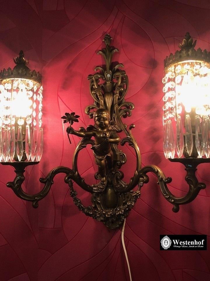 2 Arms kristallen wandlamp brons barok engel - cupido beeld, Antiek en Kunst, Ophalen of Verzenden