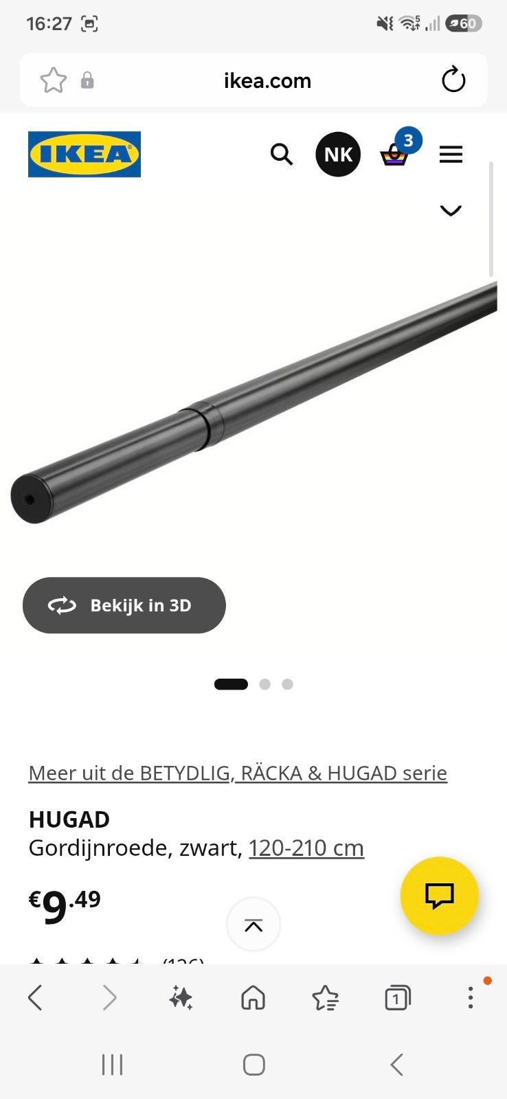 Gordijnroedes hugad en racka van de ikea, Ophalen, Zo goed als nieuw, Gordijn, IKEA