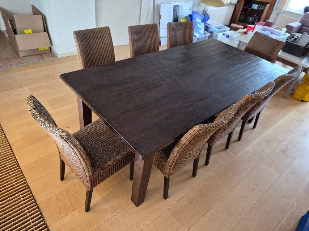 Grote eettafel en stoelen 220x110x78, Huis en Inrichting, Ophalen, 100 tot 150 cm, 200 cm of meer, Zo goed als nieuw