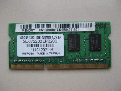 Elpida Unifosa 1GB ddr3-10600 laptop geheugen, DDR3, Ophalen of Verzenden, Laptop, Gebruikt