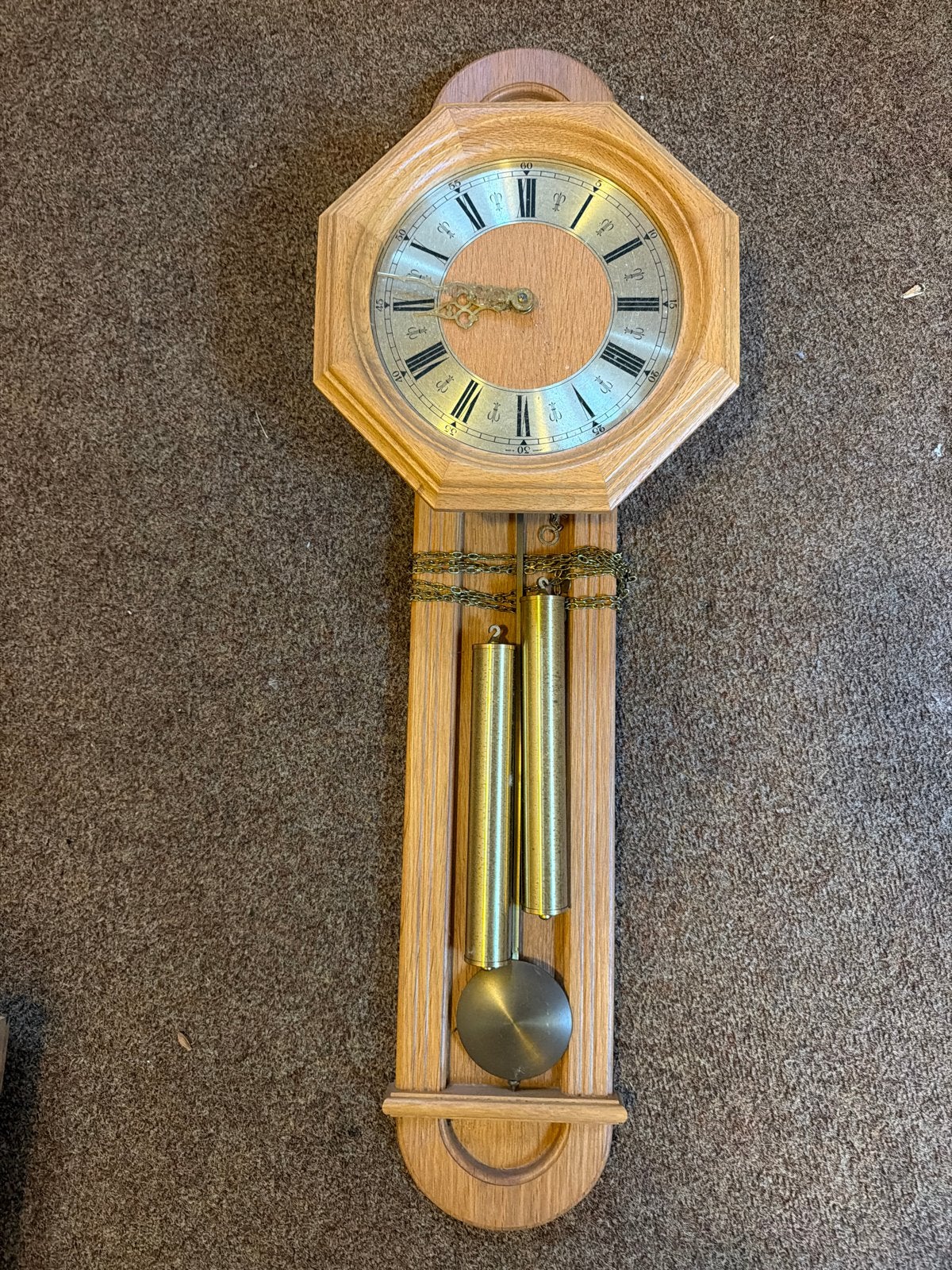 Vintage Eiken Wandklok met Slinger en Gewichten, Ophalen of Verzenden