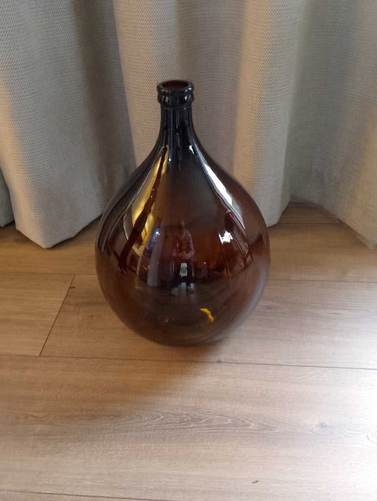 Grote bruine glazen fles - Vintage decoratie, Ophalen, Gebruikt, Bruin, Glas