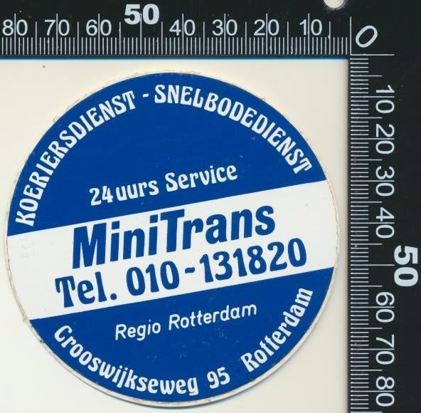 Sticker: Mini Trans Koeriersdienst Snelbodedienst Rotterdam, Ophalen of Verzenden, Zo goed als nieuw, Bedrijf of Vereniging
