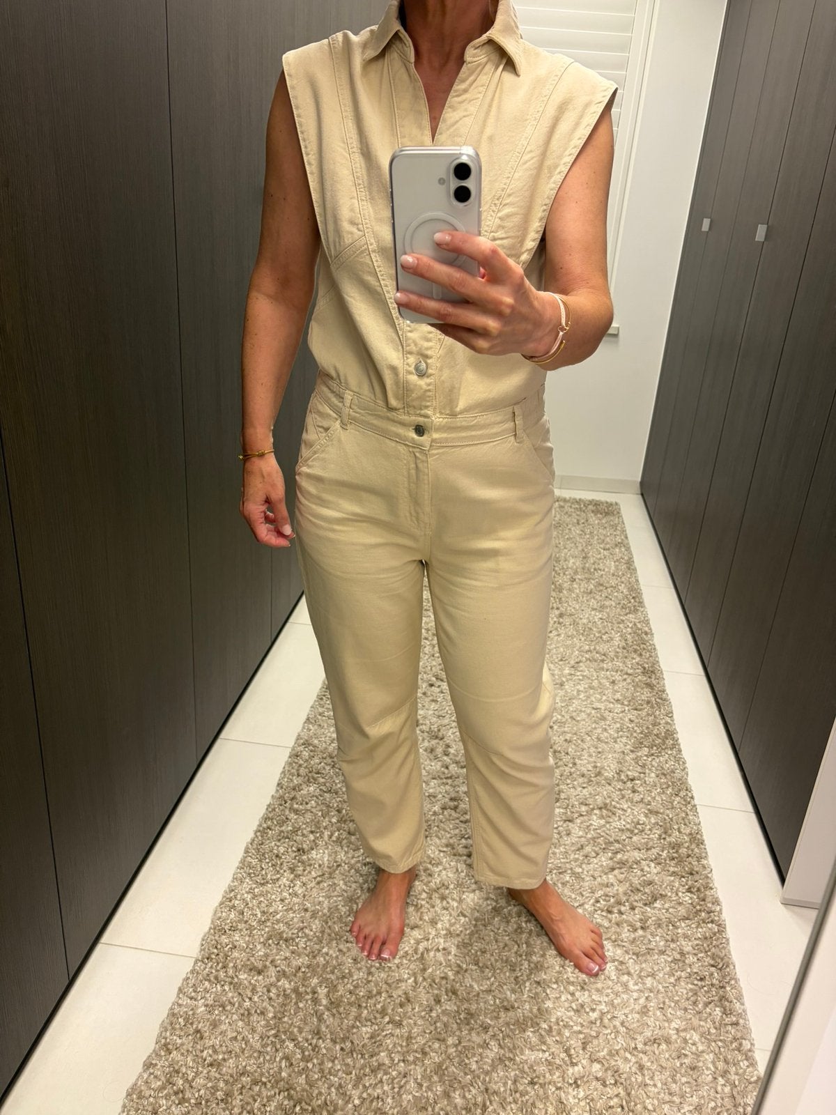 Ba&sh denim jumpsuit beige maat 38, Kleding | Dames, Jumpsuits, Ophalen of Verzenden, Zo goed als nieuw, Maat 38/40 (M), Beige