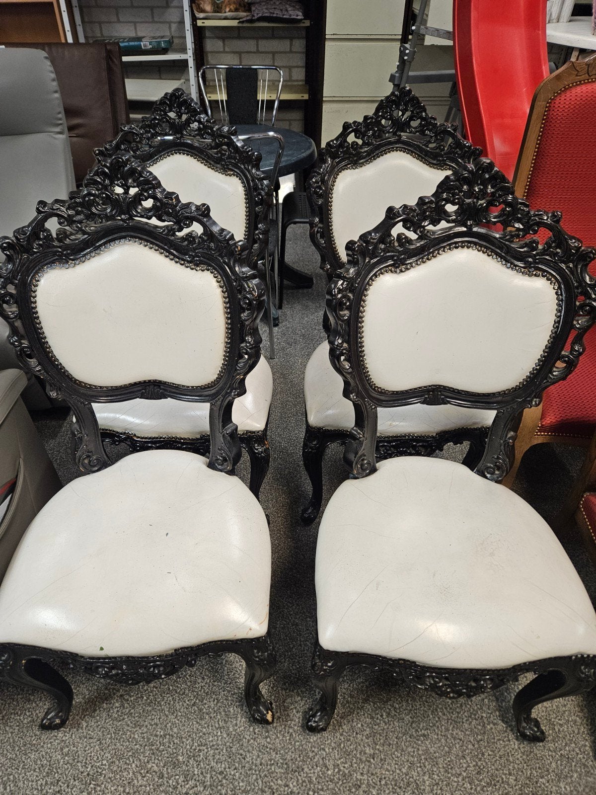 Set van 4 Vintage Eetkamerstoelen - Zwart met Wit, Ophalen