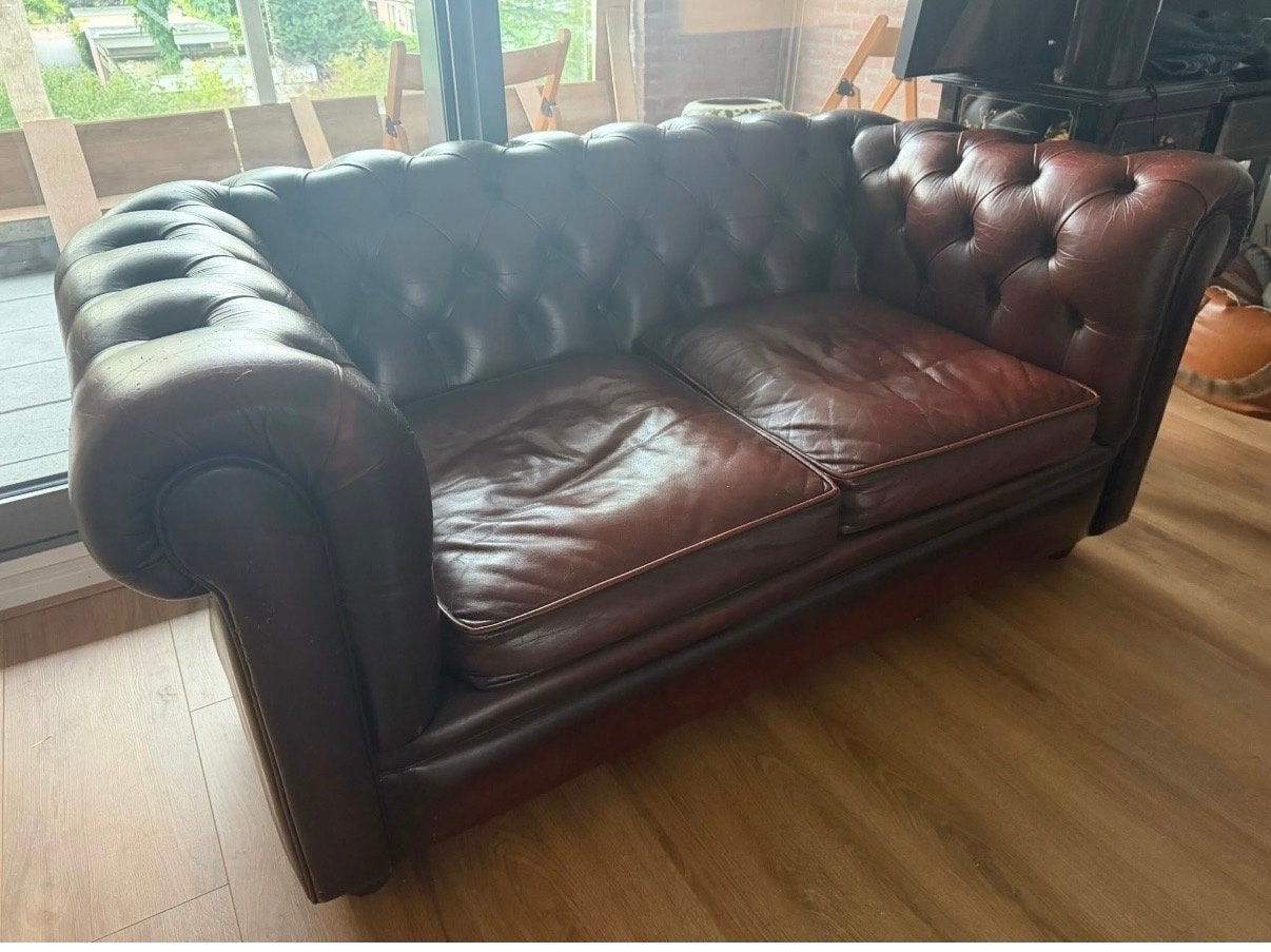 Echte originele Chesterfield 2-zits bank, Ophalen, Gebruikt, 150 tot 200 cm, Tweepersoons