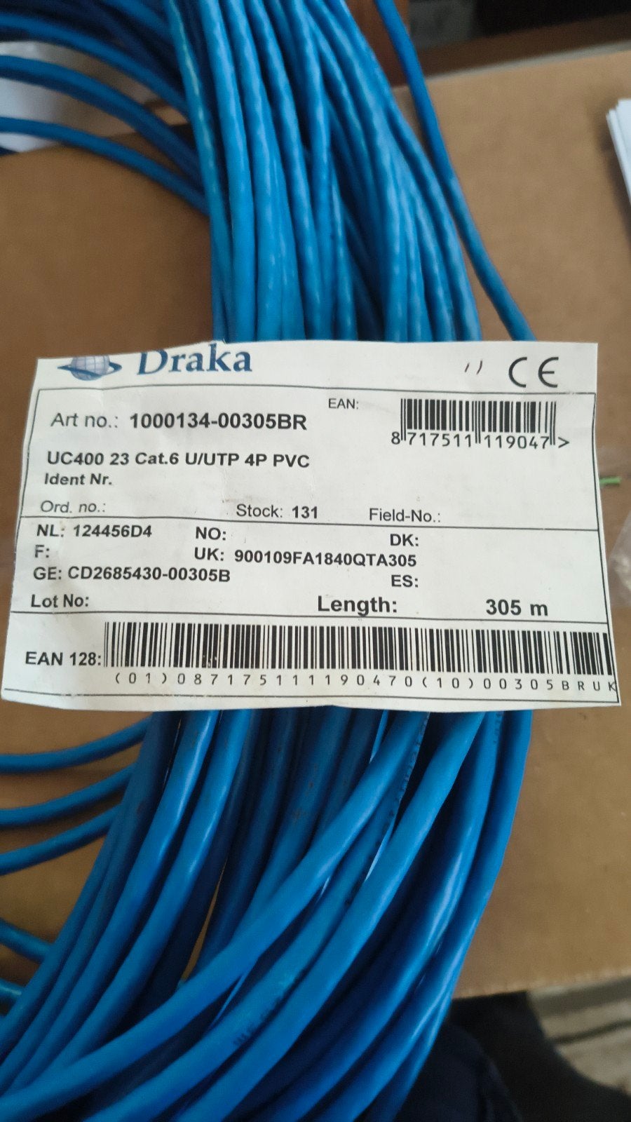 Draka UC400 Cat.6 U/UTP Netwerkkabel - 60m, Computers en Software, Pc- en Netwerkkabels, Ophalen of Verzenden, Nieuw