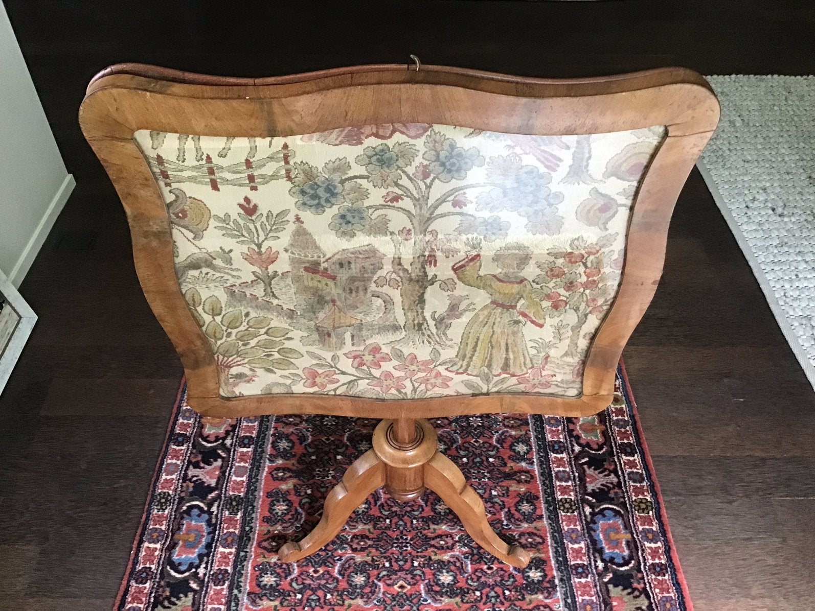 Antieke klaptafel - scherm - met gobelin achter glas, Ophalen of Verzenden