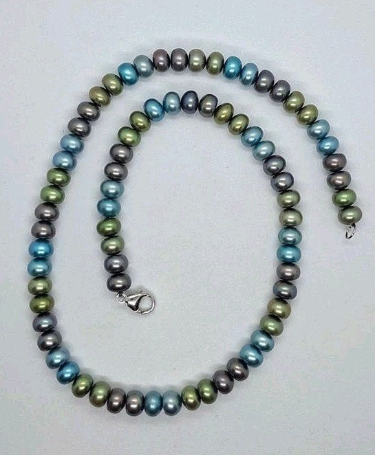 Collier met gekleurde stenen en zilveren slot 925, Overige kleuren, Ophalen of Verzenden, Zo goed als nieuw, Met edelsteen