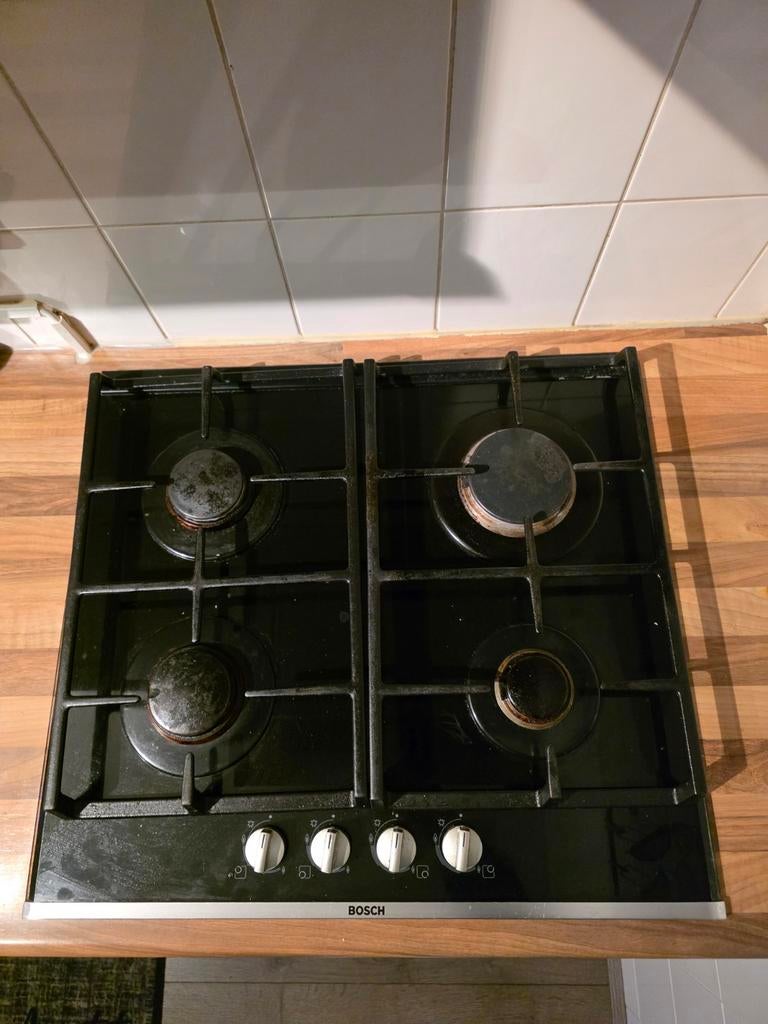 Bosch Gasfornuis 4-pits - Zwart Inbouw Kookplaat, Gebruikt, Inbouw, Gas, 4 kookzones