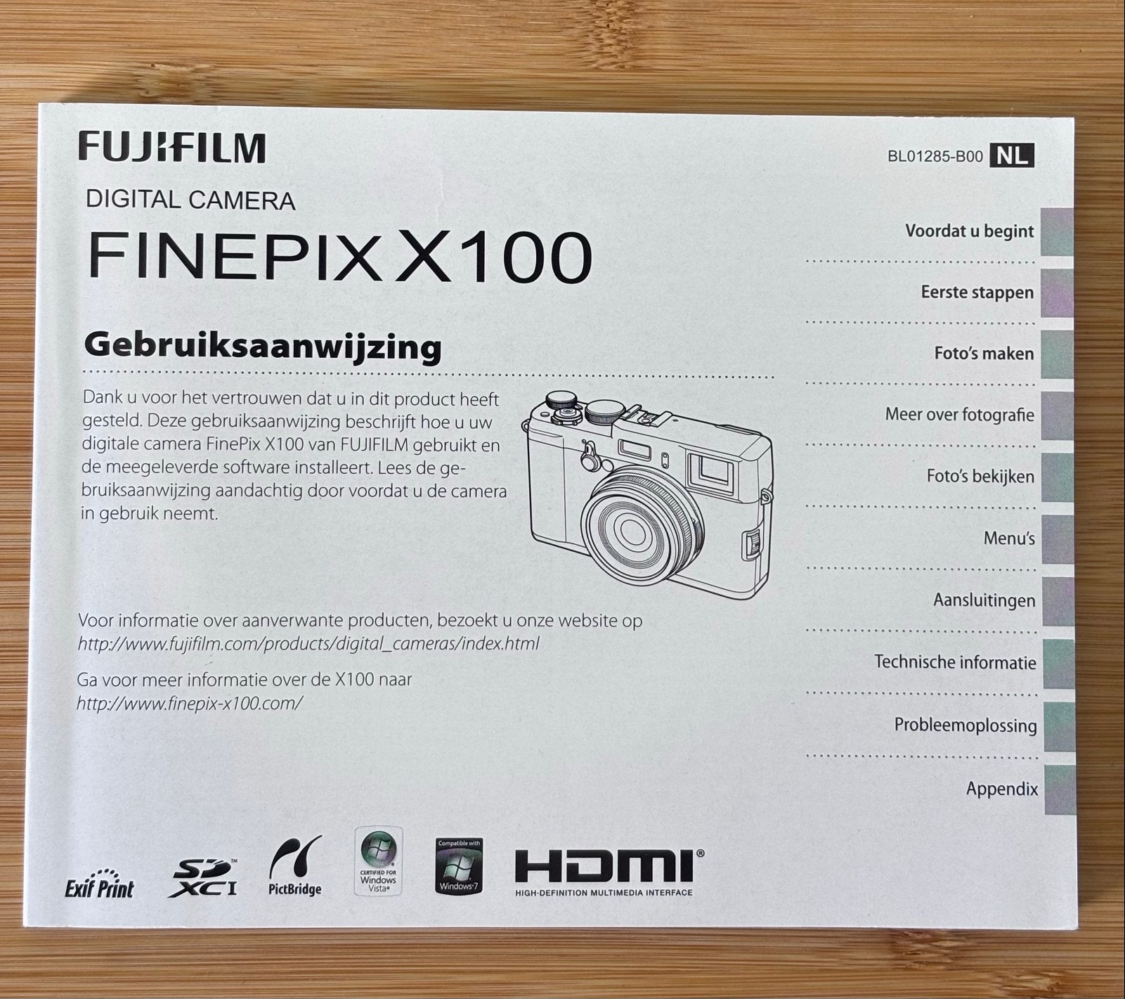 Nederlandstalige Handleiding Fujifilm FinePix X100, Ophalen of Verzenden, Zo goed als nieuw, 8 keer of meer