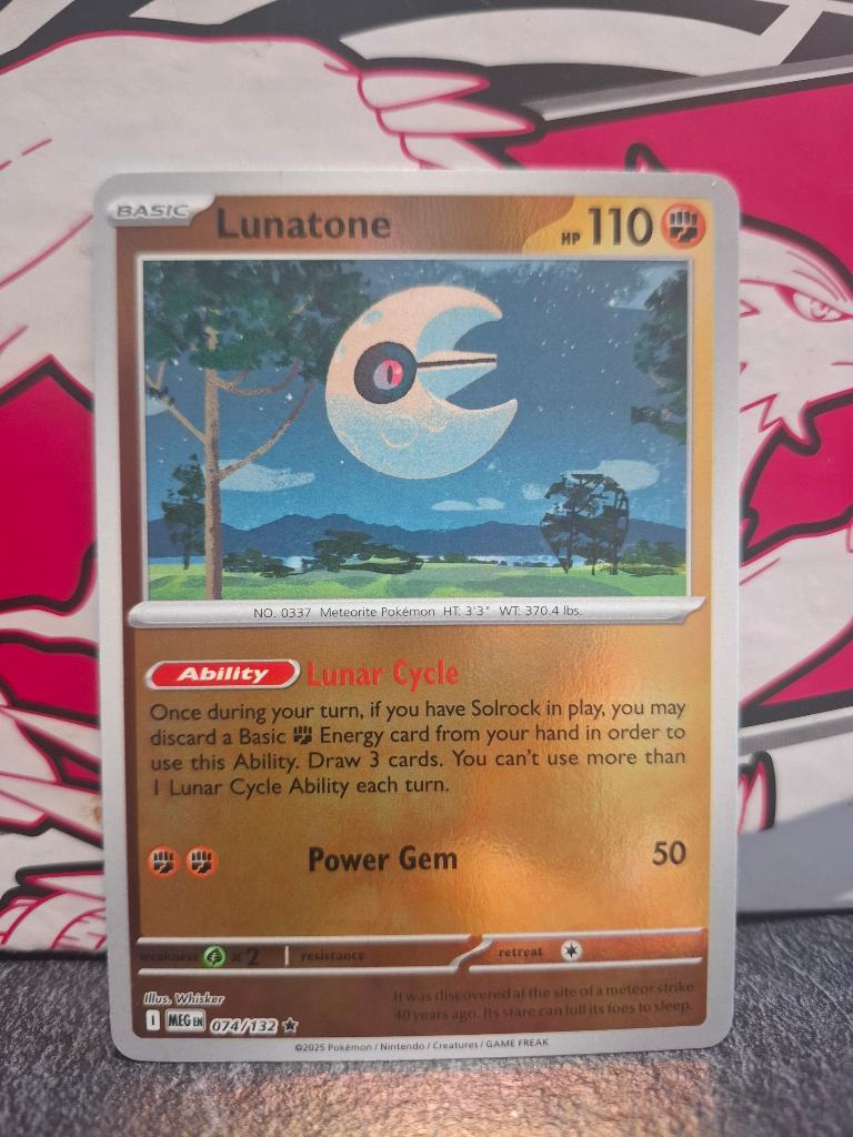 Pokemon Lunatone MEG 074/132 reverse holo, Ophalen of Verzenden, Nieuw, Losse kaart