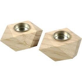 2 Waxinelichthouders grenen 9 x 9 x 5 cm gatgrootte 4 cm, ., Nieuw, ., Knutselmateriaal