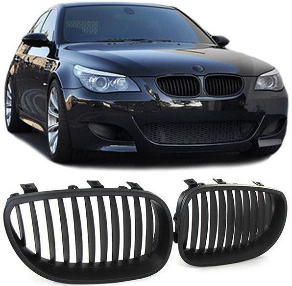 Grill Nierenset BMW 5 Serie E60 E61 mat zwart 2003-2007, Auto diversen, Auto-accessoires, Nieuw, Ophalen of Verzenden