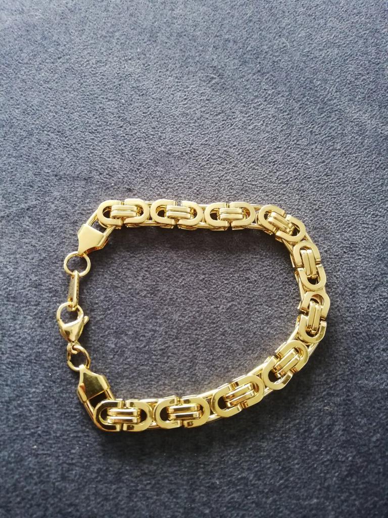 Koningsarmband 18k goud plated nieuw 21 cm lang 8 mm breed, Ophalen of Verzenden