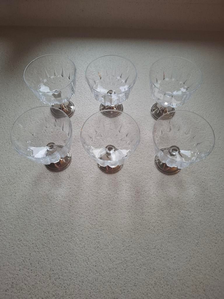 Vintage ijscoupe Kristal met verzilverde voet, Ophalen of Verzenden