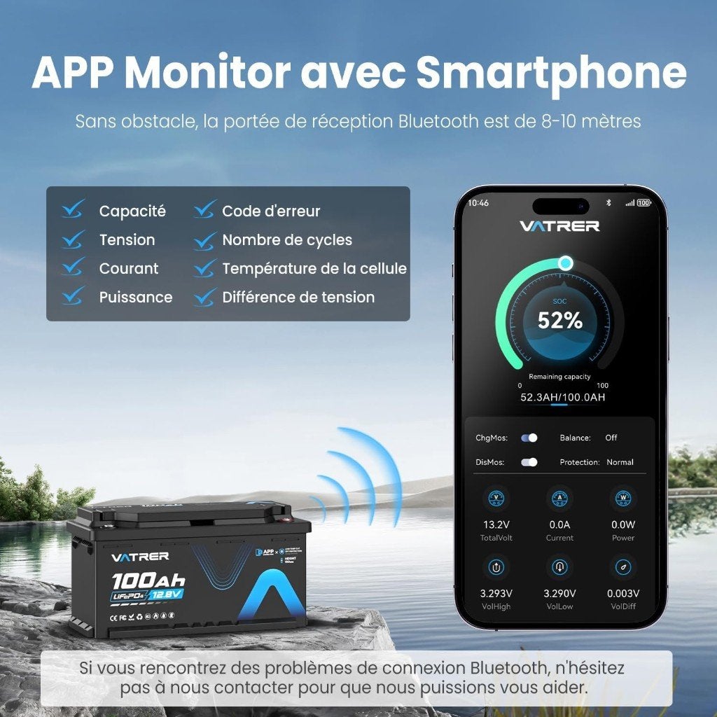 Vatrer 12V 100Ah LiFePO4 Lithium Accu H190 – Bluetooth, Verzenden, Nieuw