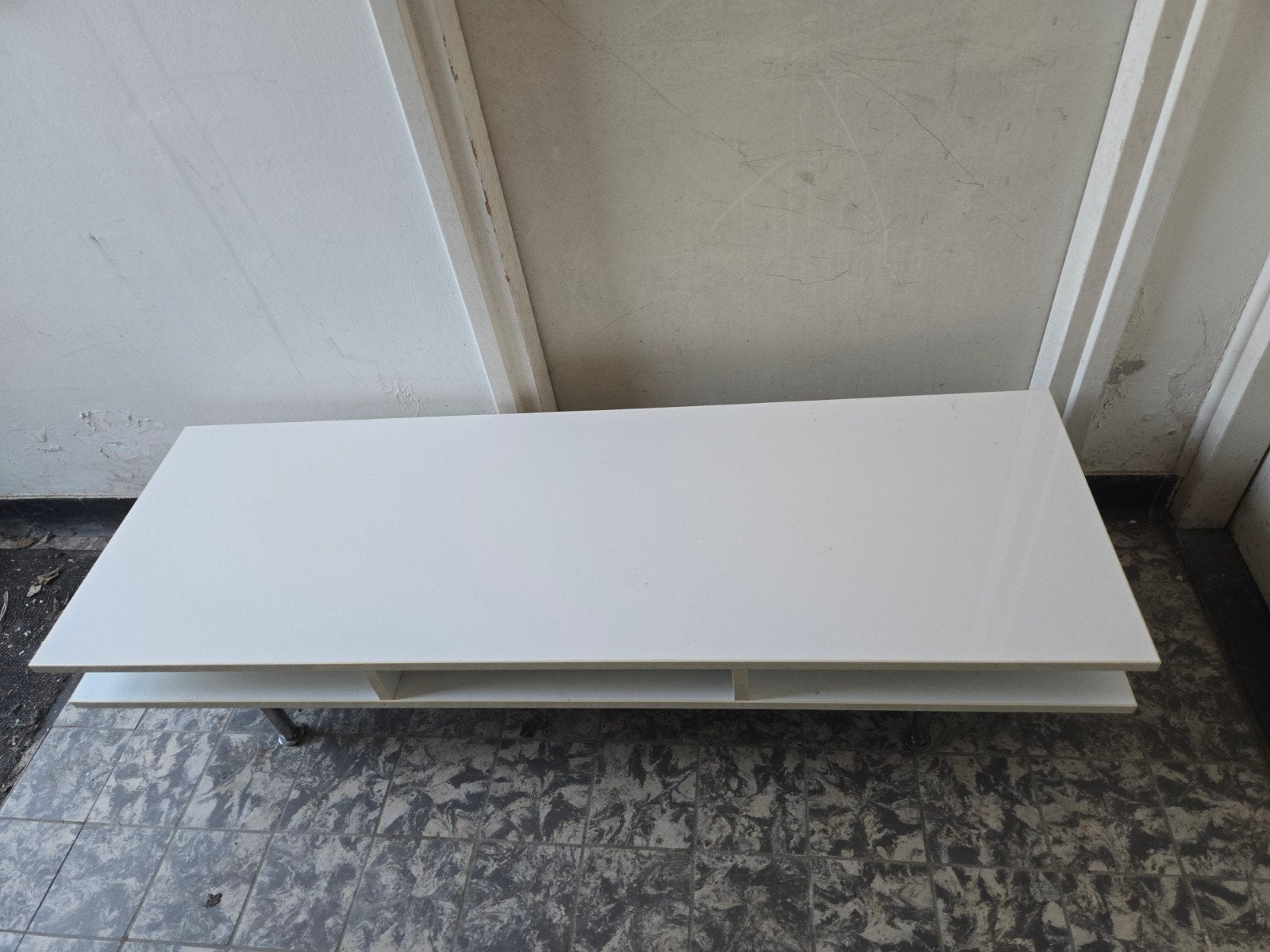 Hoogglans wit tv meubel, Overige materialen, Gebruikt, 100 tot 150 cm, Ophalen of Verzenden