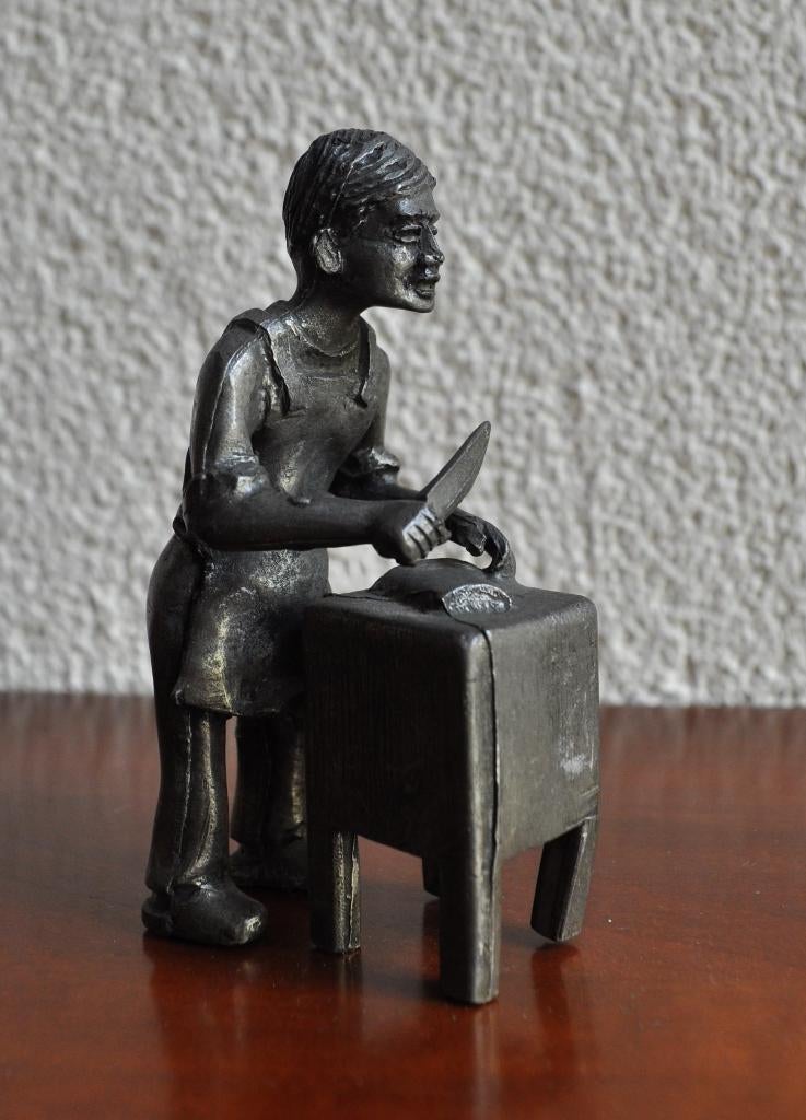 Vintage Miniatuur Beeldje Slager Daalderop Tin 10 cm 1970s, Antiek en Kunst, Ophalen of Verzenden