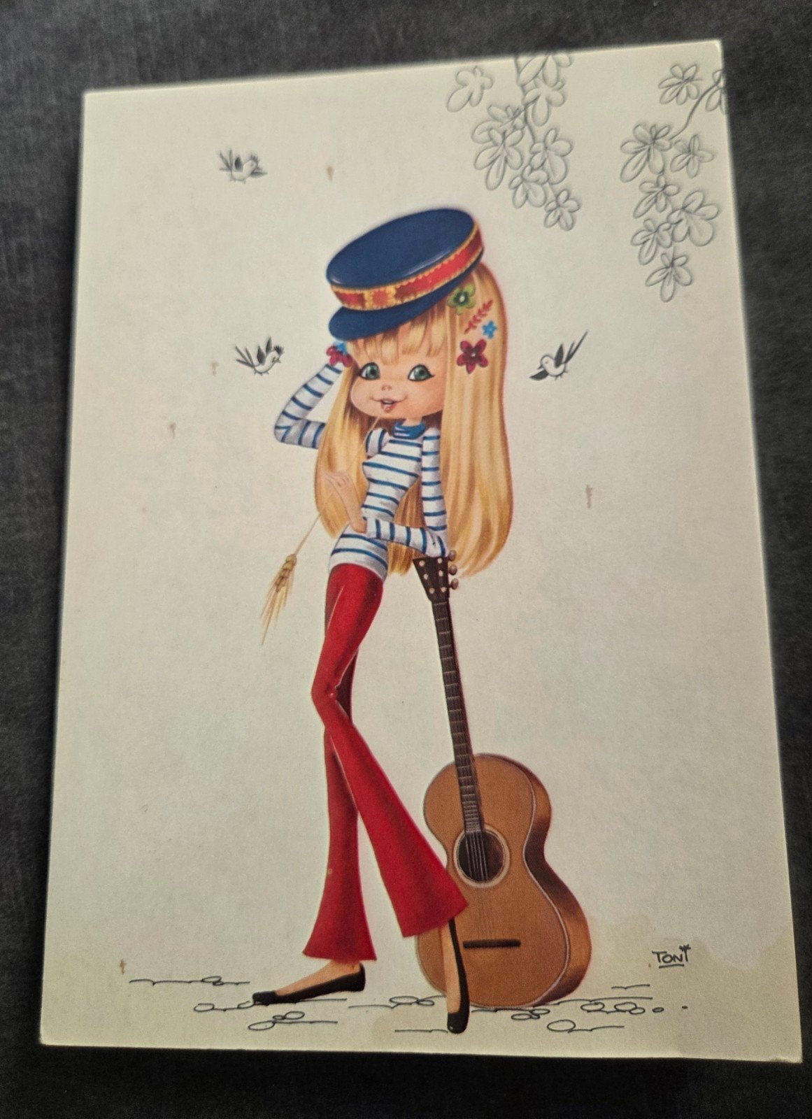 Vintage Ansichtkaart - Meisje met Gitaar, Verzenden, 1960 tot 1980, Gelopen, Kinderen