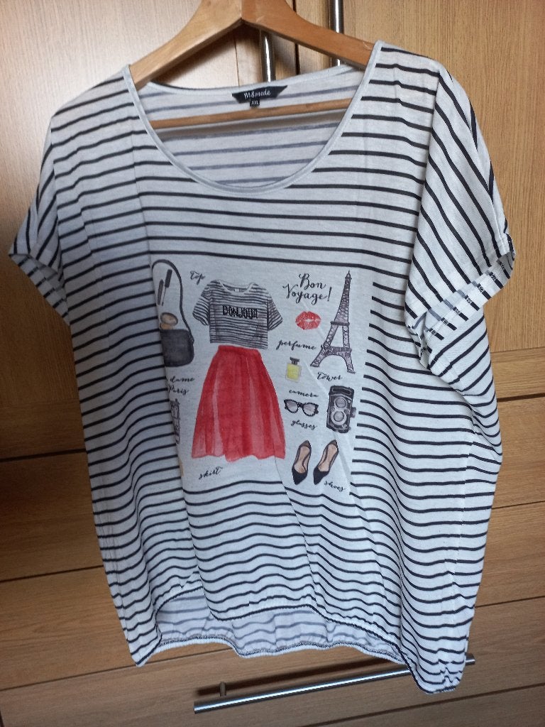 Blauw wit gestreept shirt met print, km, maat XXL., Ophalen of Verzenden, Gedragen, Overige kleuren, Shirt of Top