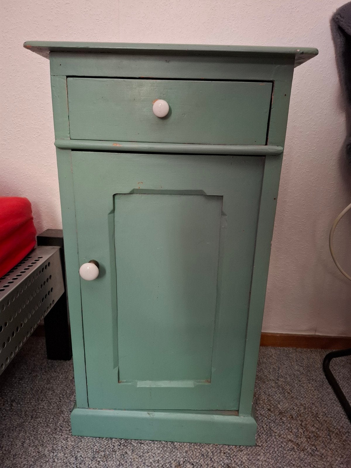 Vintage Groen Geverfd Kastje met Lade en Deur, Ophalen