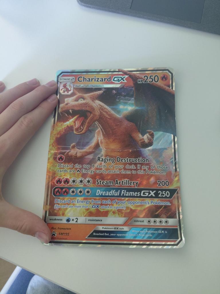 Charizard GX Jumbo Pokémon Kaart - SM195, Ophalen of Verzenden, Gebruikt, Losse kaart