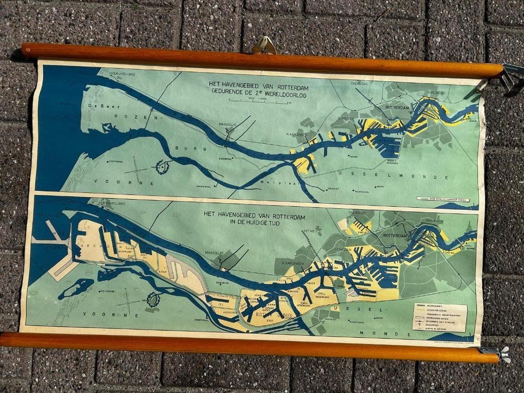 Havengebied Rotterdam (1940 en 1965), Antiek en Kunst, Antiek | Schoolplaten, Ophalen of Verzenden, Aardrijkskunde