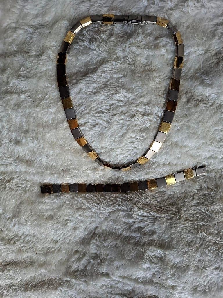 boccia verguld titanium set ketting armband, Ophalen of Verzenden, Zo goed als nieuw, Goud, Overige materialen