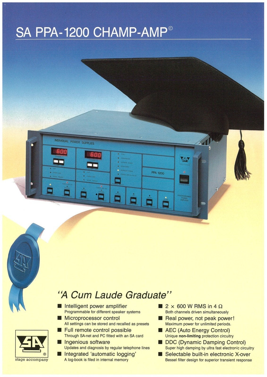 Gezocht SA PPA-1200 AM Eindversterker, Gebruikt, 120 watt of meer, Stereo, Ophalen