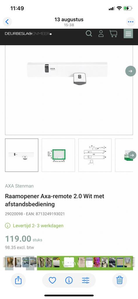 AXA Raamopener Remote 2.0 Wit met afstandsbediening, Doe-het-zelf en Verbouw, Ophalen of Verzenden, Nieuw, Overige materialen
