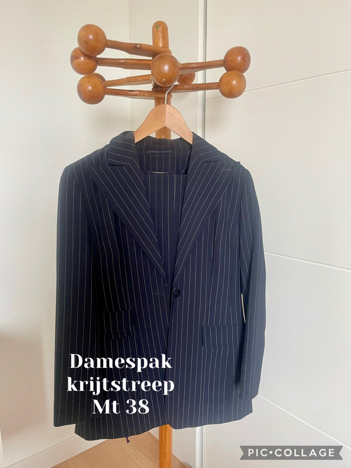 Damespak krijtstreep Mt 38, Kleding | Dames, Jasjes, Kostuums en Pakken, Kostuum of Pak, Zwart, Zo goed als nieuw, Ophalen