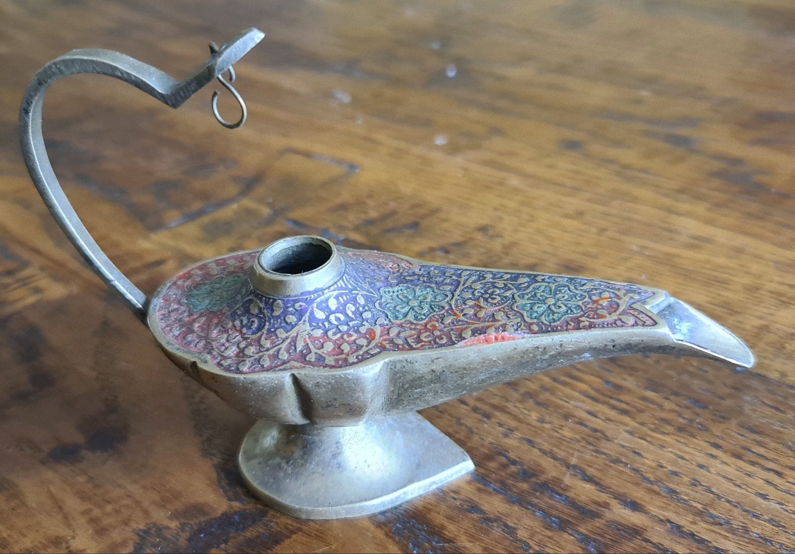 Vintage Aladdin olielampje met kleurrijke versiering, Ophalen of Verzenden