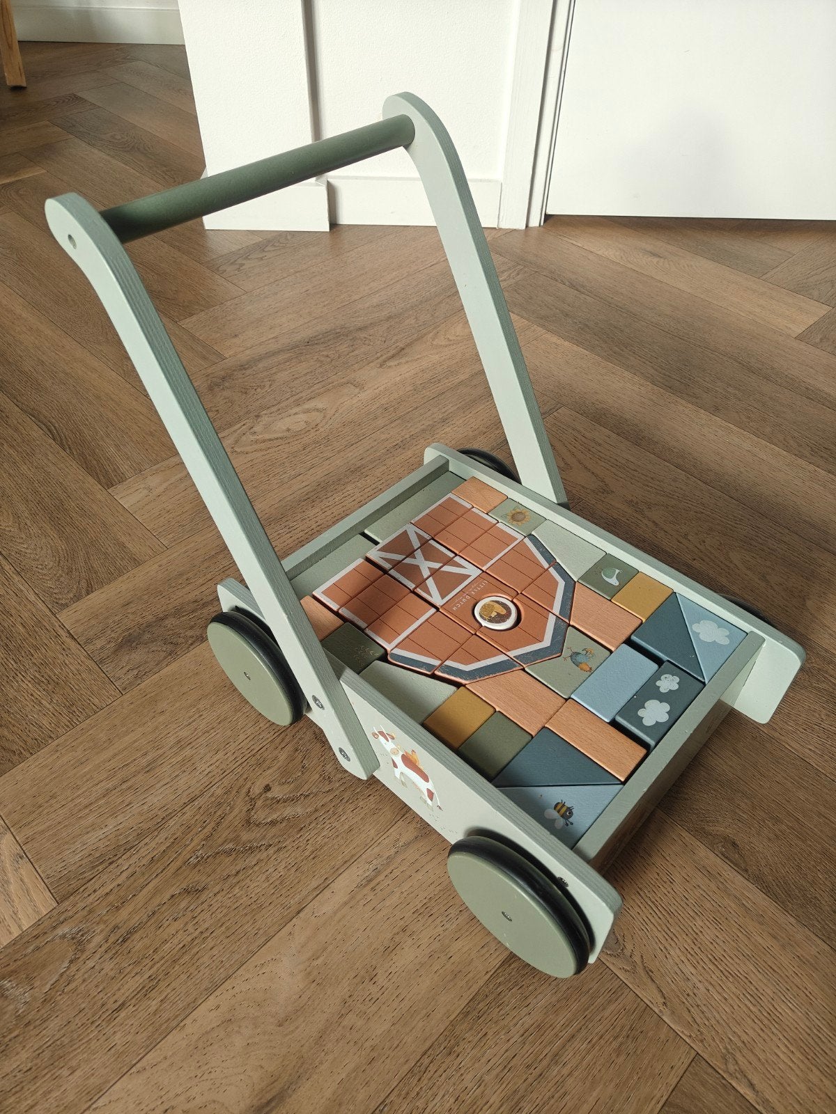 Little Dutch blokkenkar met gebruikssporen, Kinderen en Baby's, Speelgoed | Babyspeelgoed, Ophalen, Gebruikt, Overige typen, Met wieltjes
